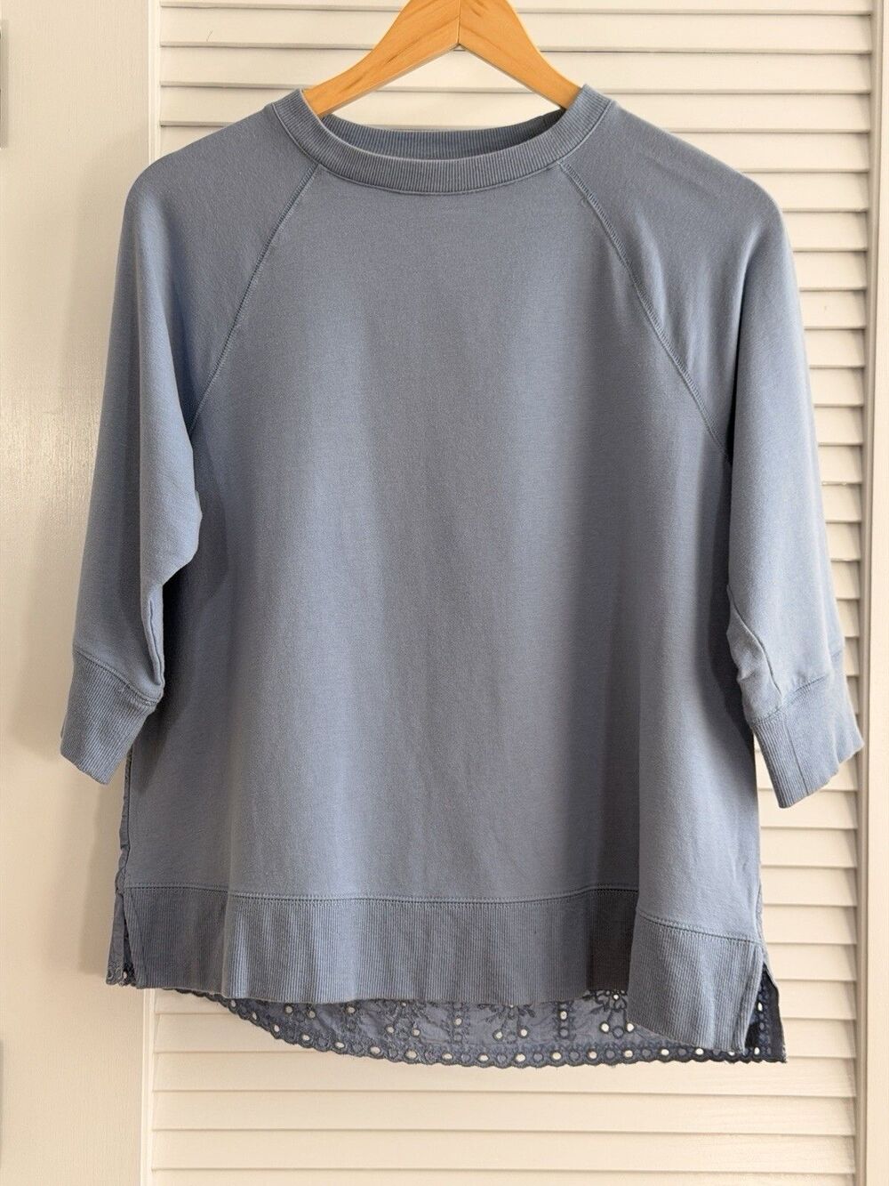Matilda Jane Womens Sweatshirt Blue Eyelet Embroidered Tunic 3/4 Sleeve Size S